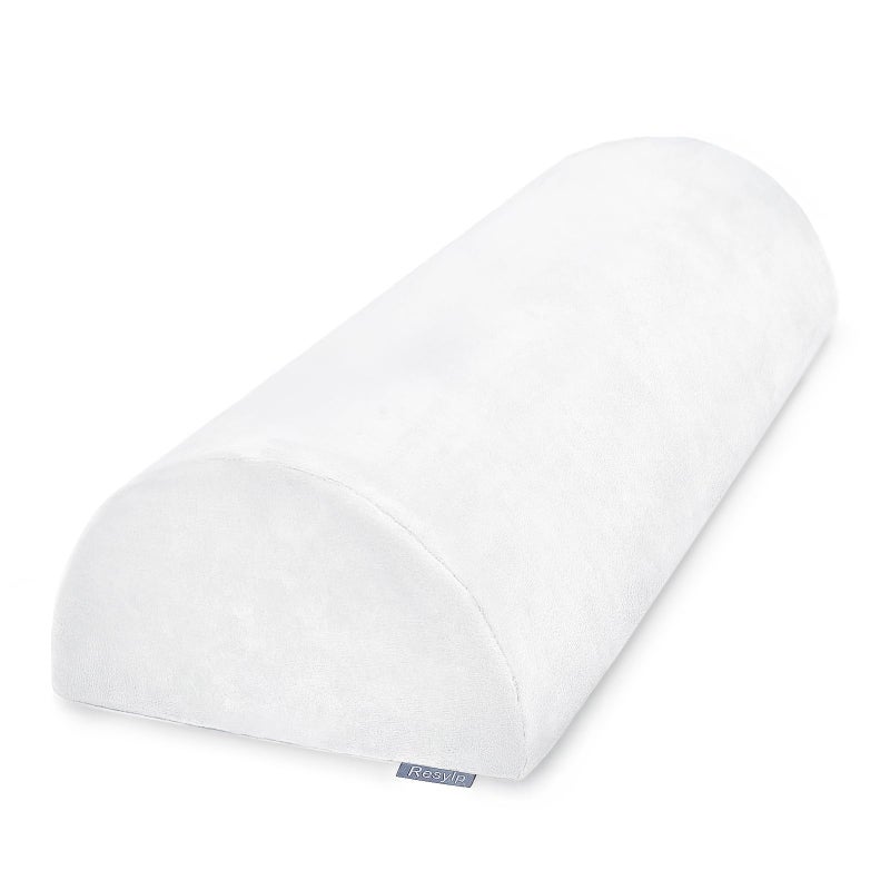 Resylp Knee Pillow for Back Sleeping Memory Foam Bolster Pillow for Legs Under Knee Pillow for Sleeping Leg Pillow for Back Hip Pain Relief Half Moon Boslter White